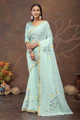 Mint Blossom Handpainted Cotton Saree