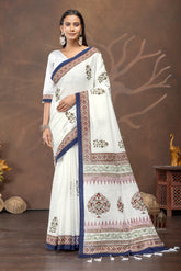 Ivory Noor Handblock Cotton Saree