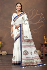 Ivory Noor Handblock Cotton Saree