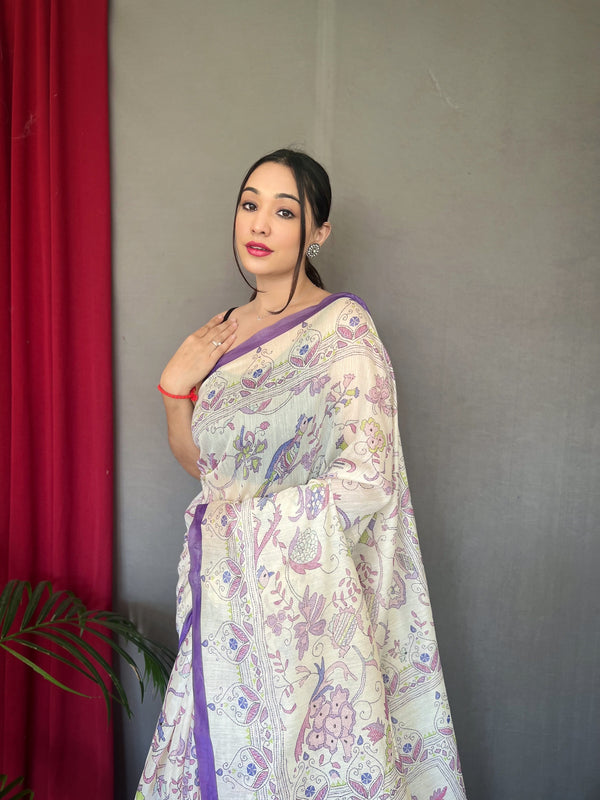 Ivory Viraasat Kalamkari Saree
