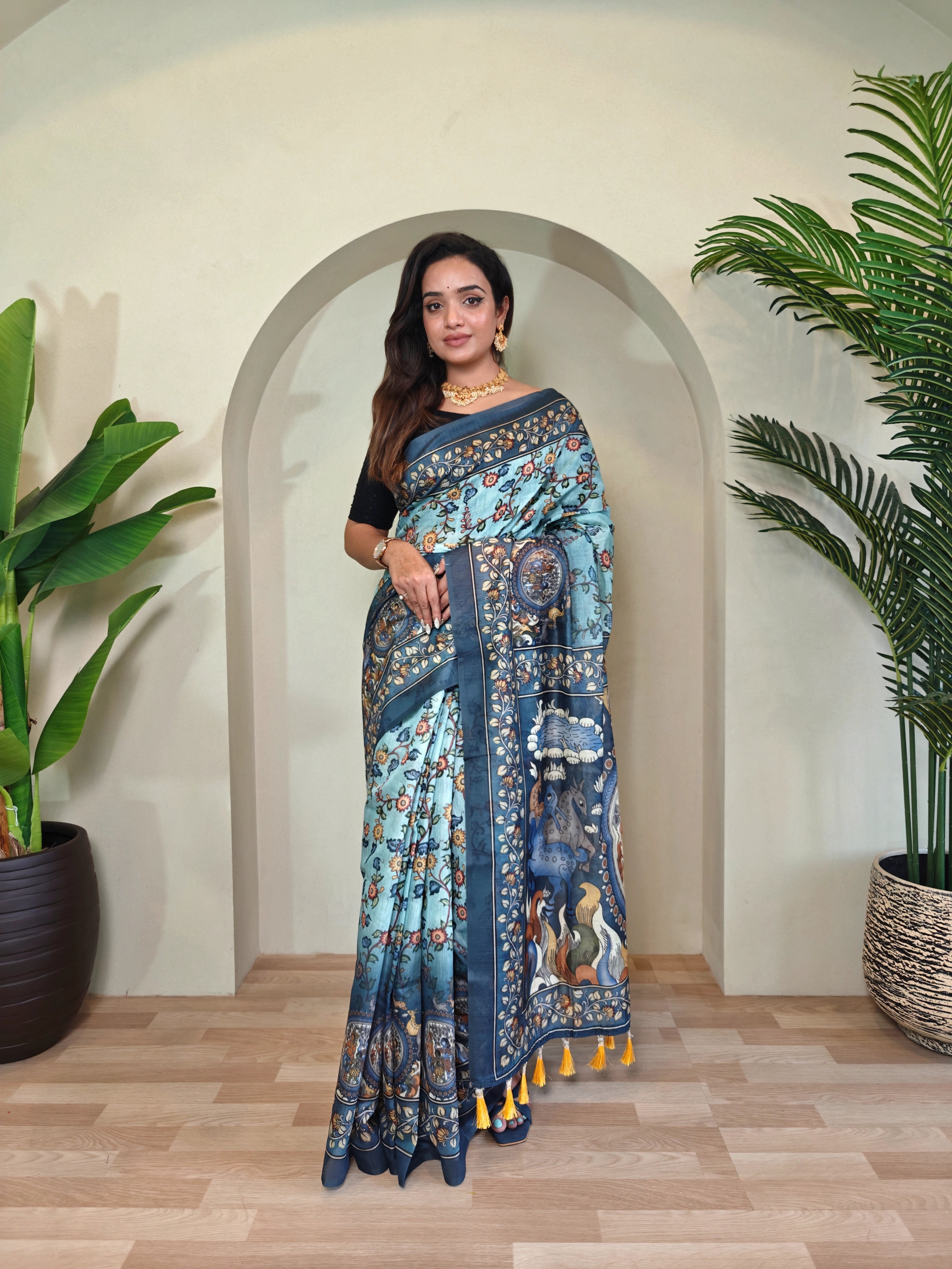 Neel Kalamkari Saree