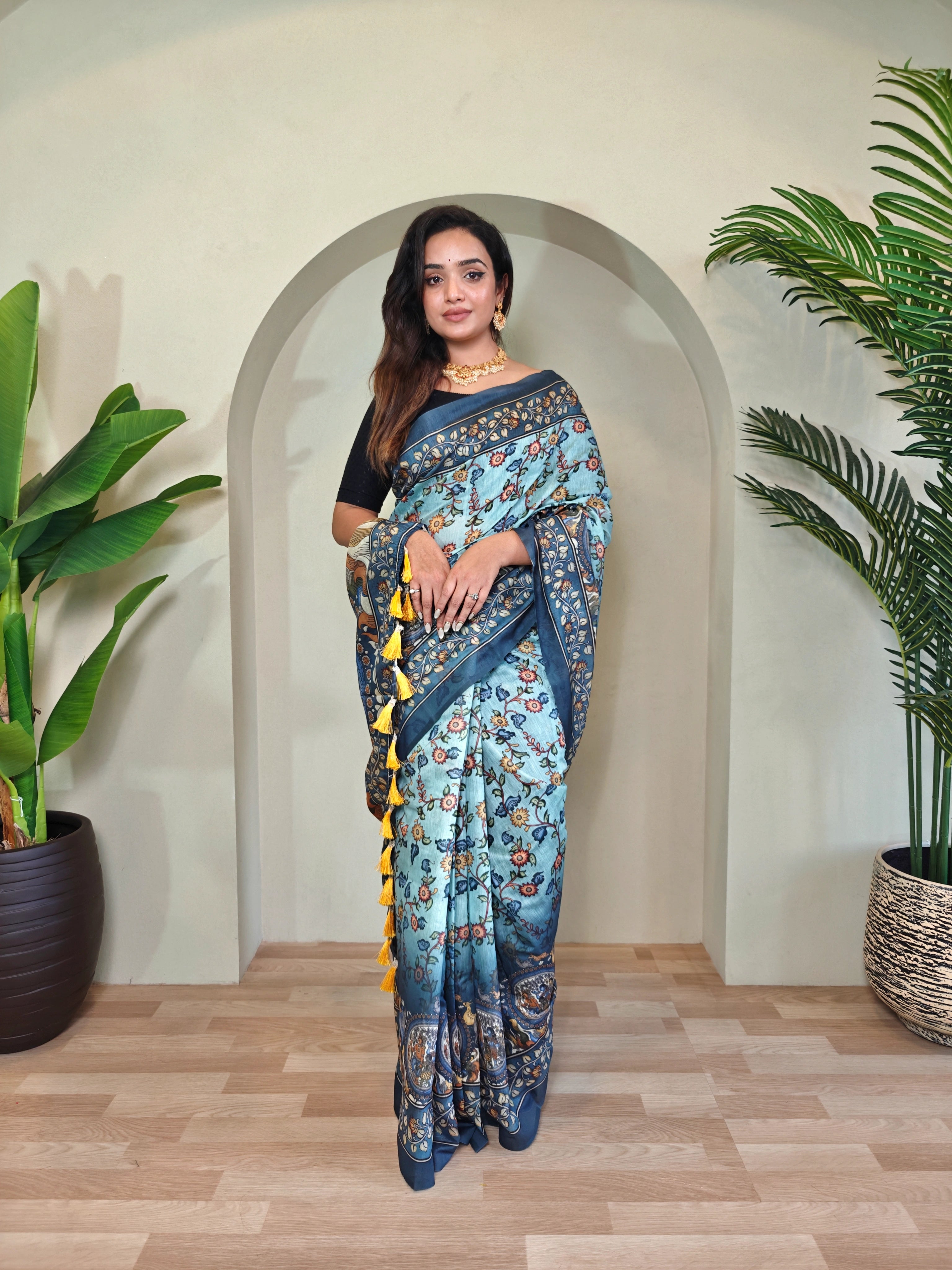 Neel Kalamkari Saree