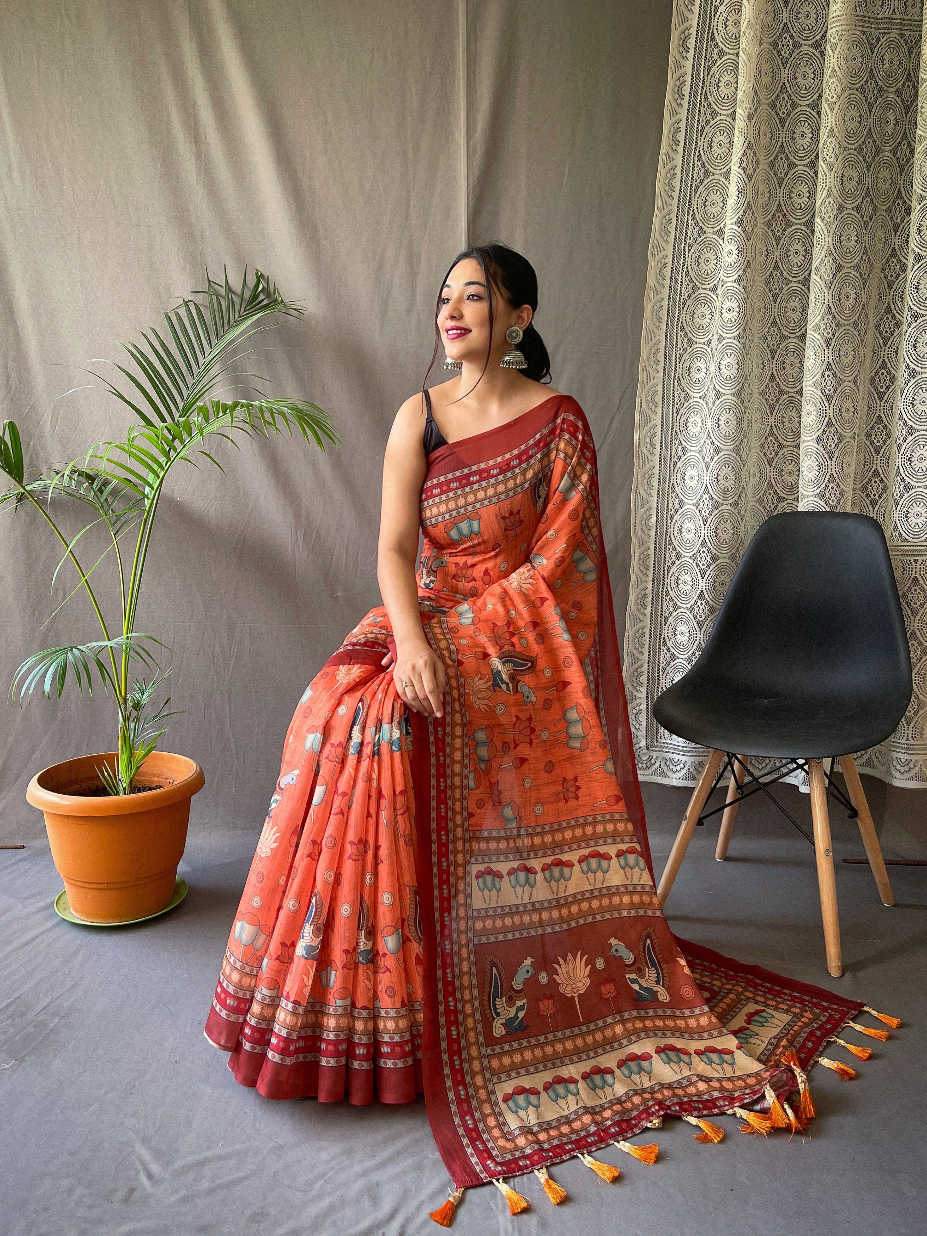 Kesariya Vana Kalamkari Saree