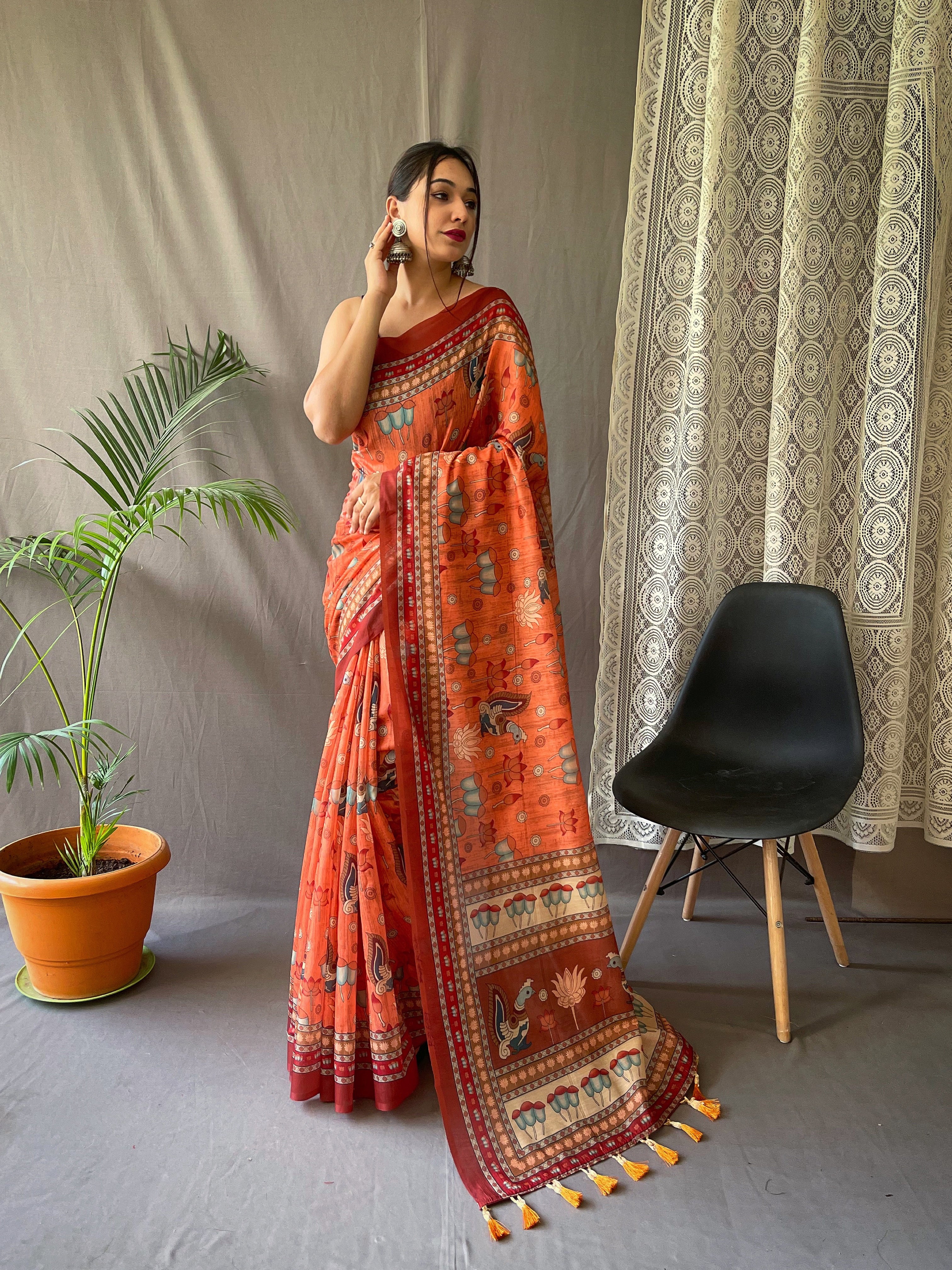 Kesariya Vana Kalamkari Saree