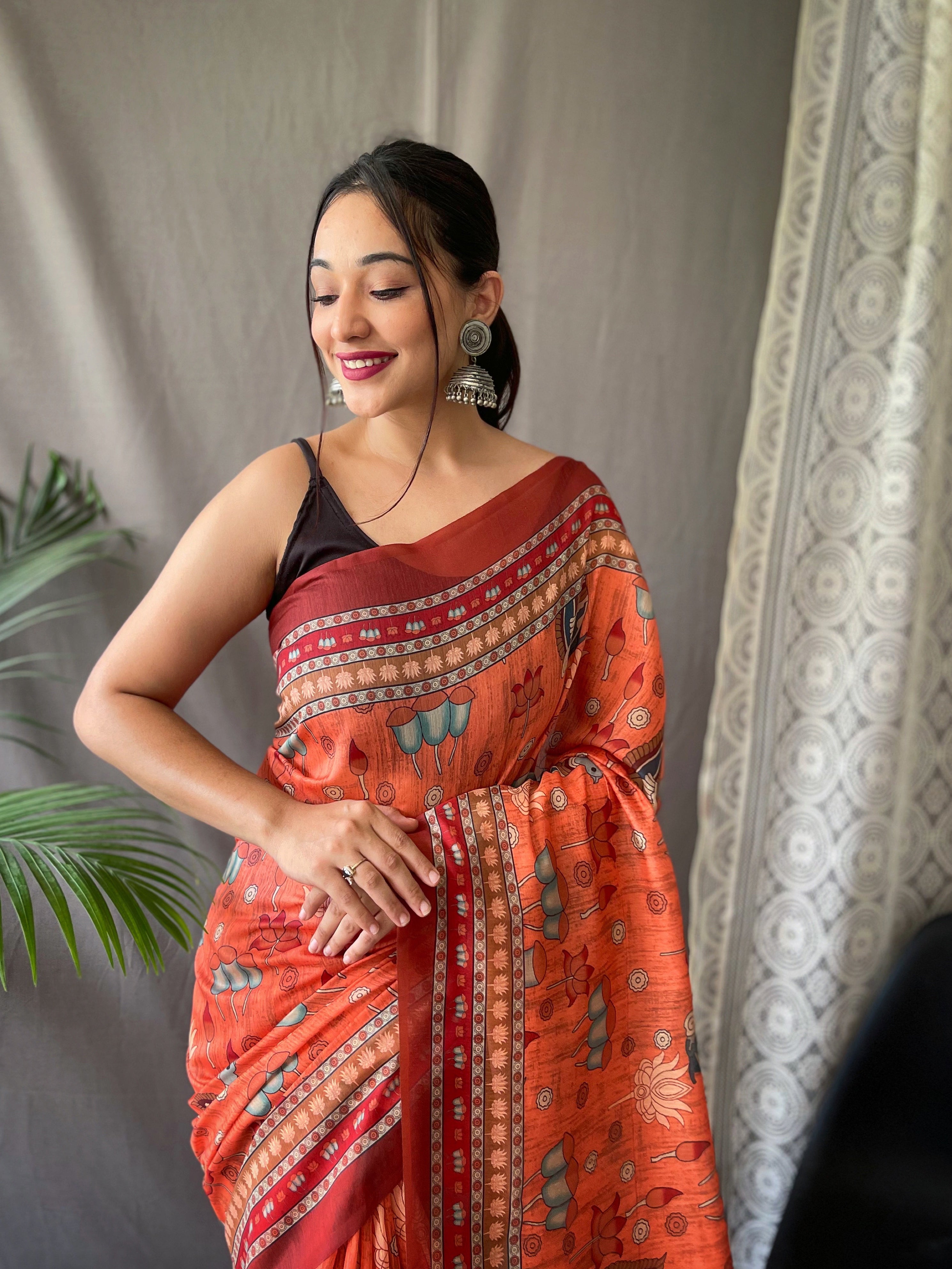 Kesariya Vana Kalamkari Saree