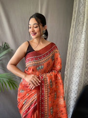 Kesariya Vana Kalamkari Saree