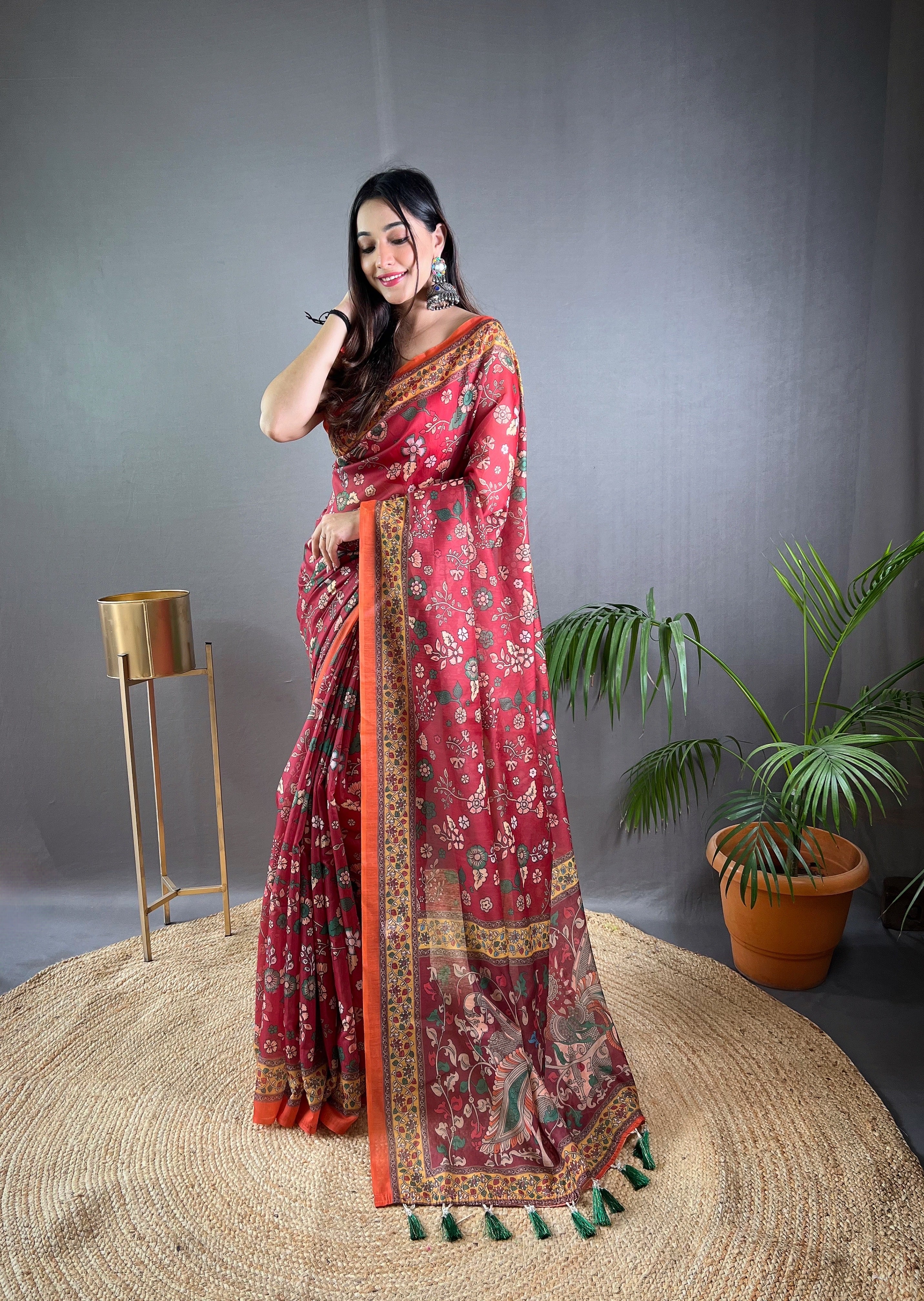 Sindoori Bloom Kalamkari Saree