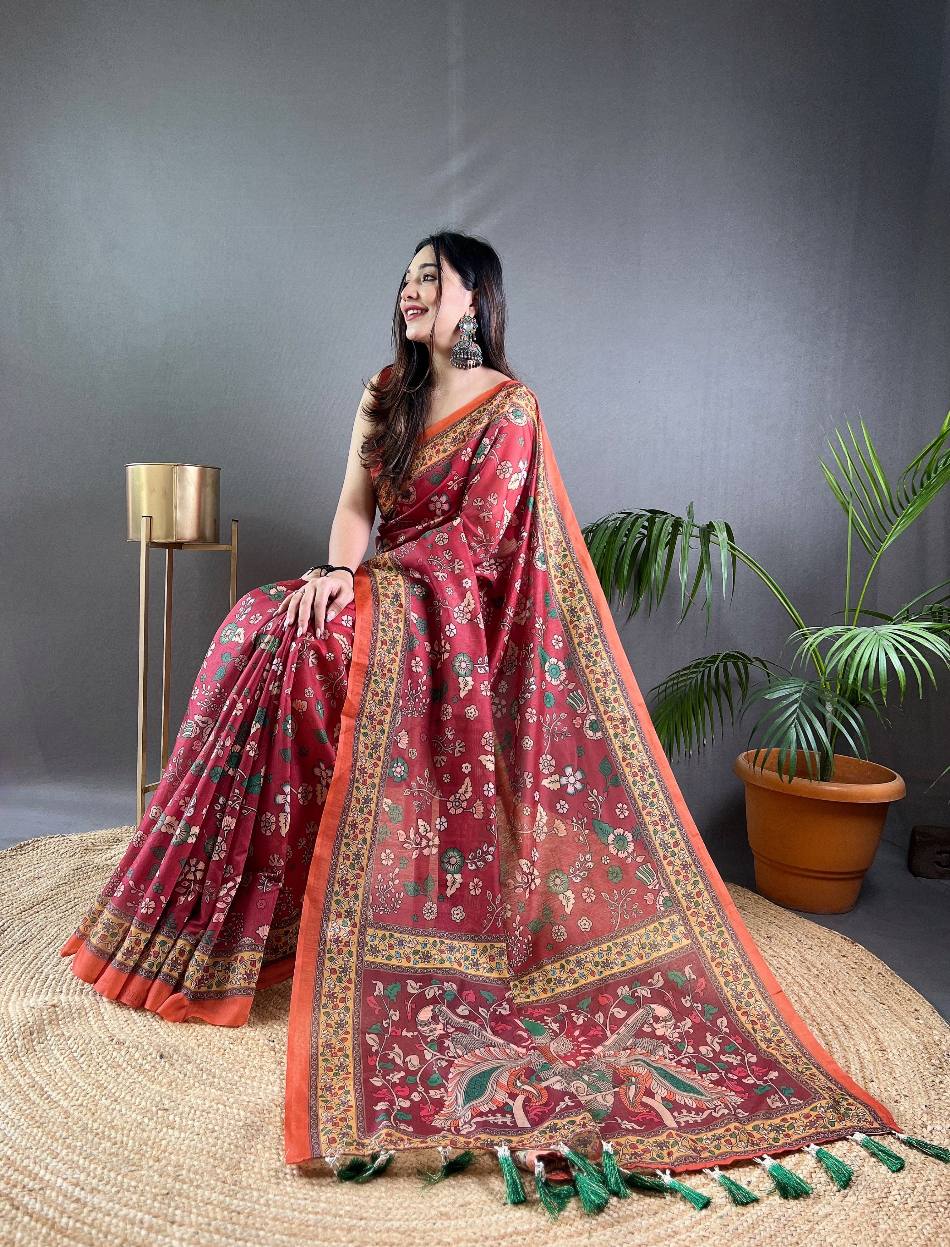 Sindoori Bloom Kalamkari Saree
