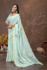 Mint Blossom Handpainted Cotton Saree
