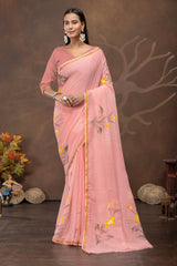 Pink Bloom Handpainted Cotton Saree