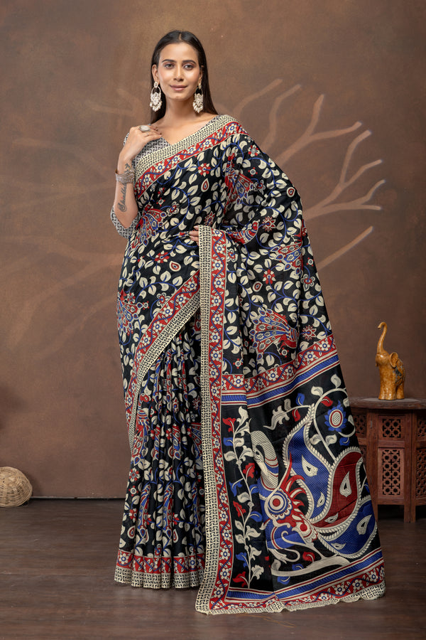 Midnight Kalamkari Bloom Saree