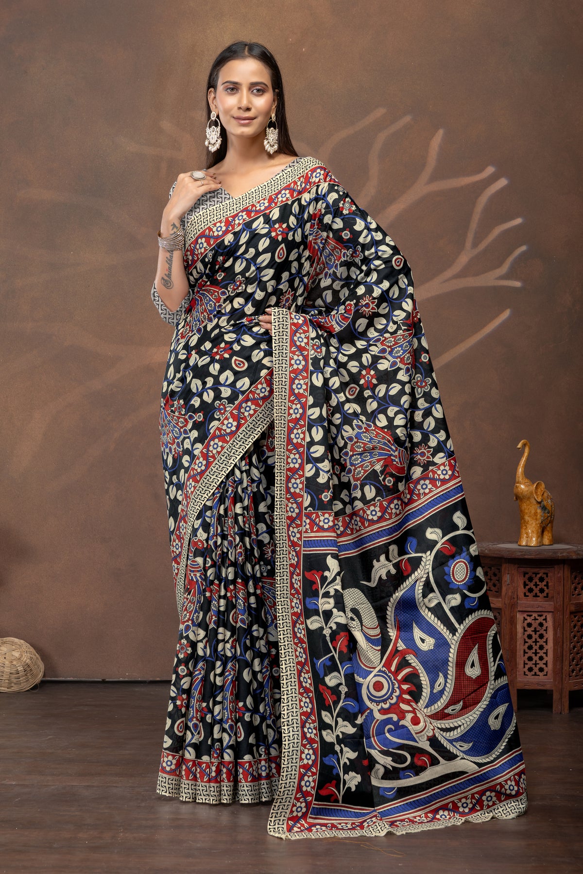 Midnight Kalamkari Bloom Saree