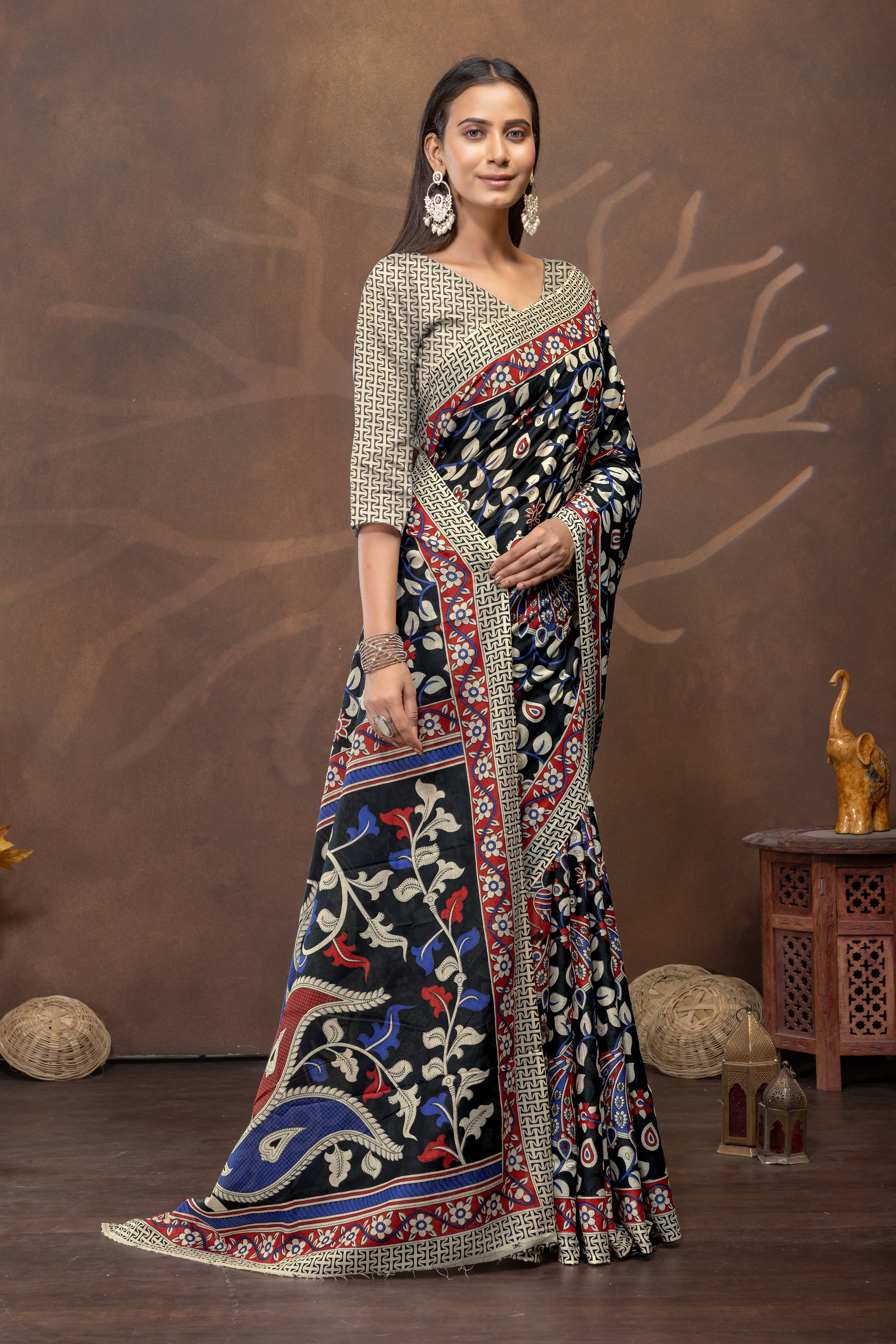 Midnight Kalamkari Bloom Saree