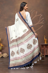 Ivory Noor Handblock Cotton Saree