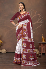 Maroon Madhavi Handblock Cotton Saree