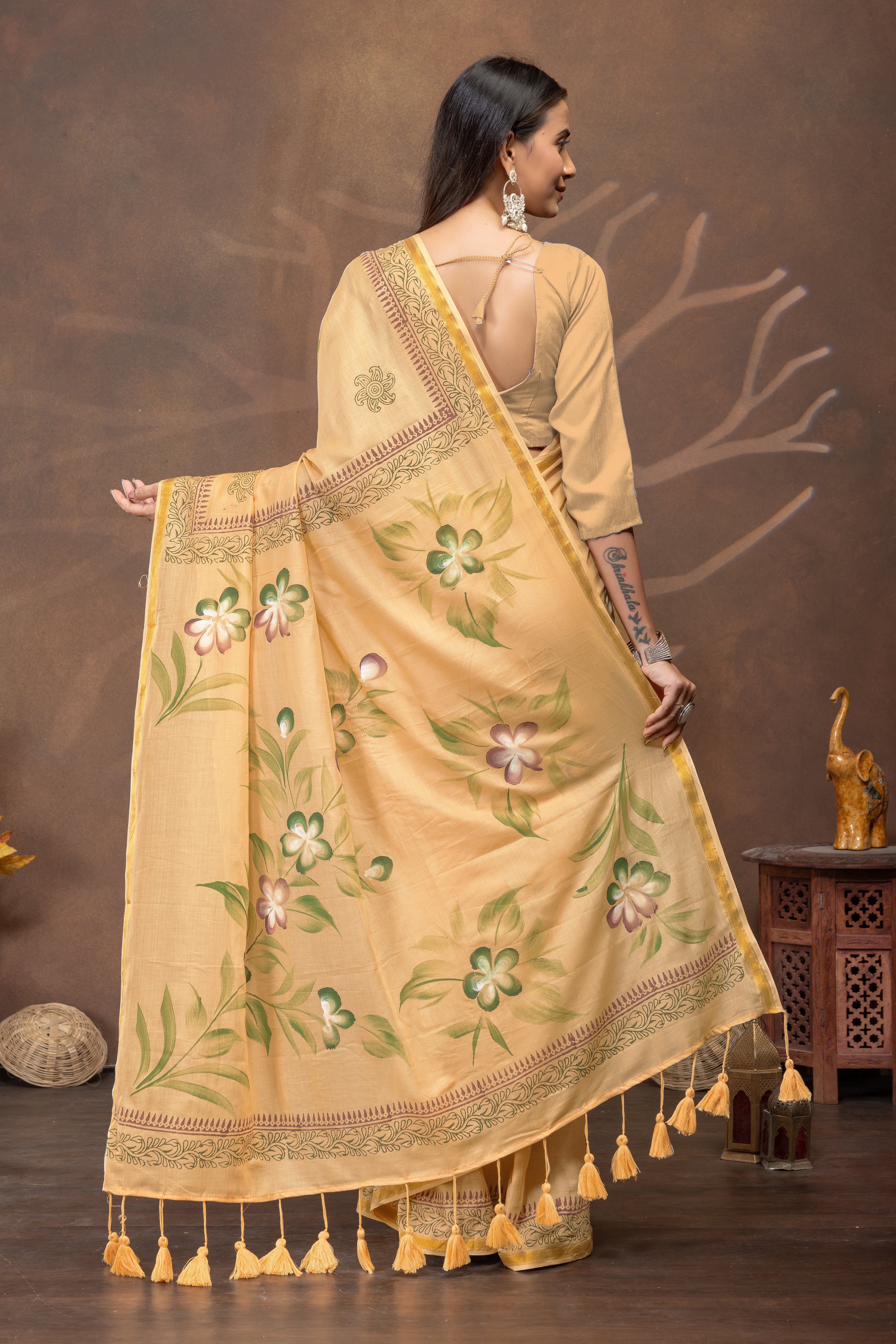 Haldi Vanya Handpainted Cotton Saree