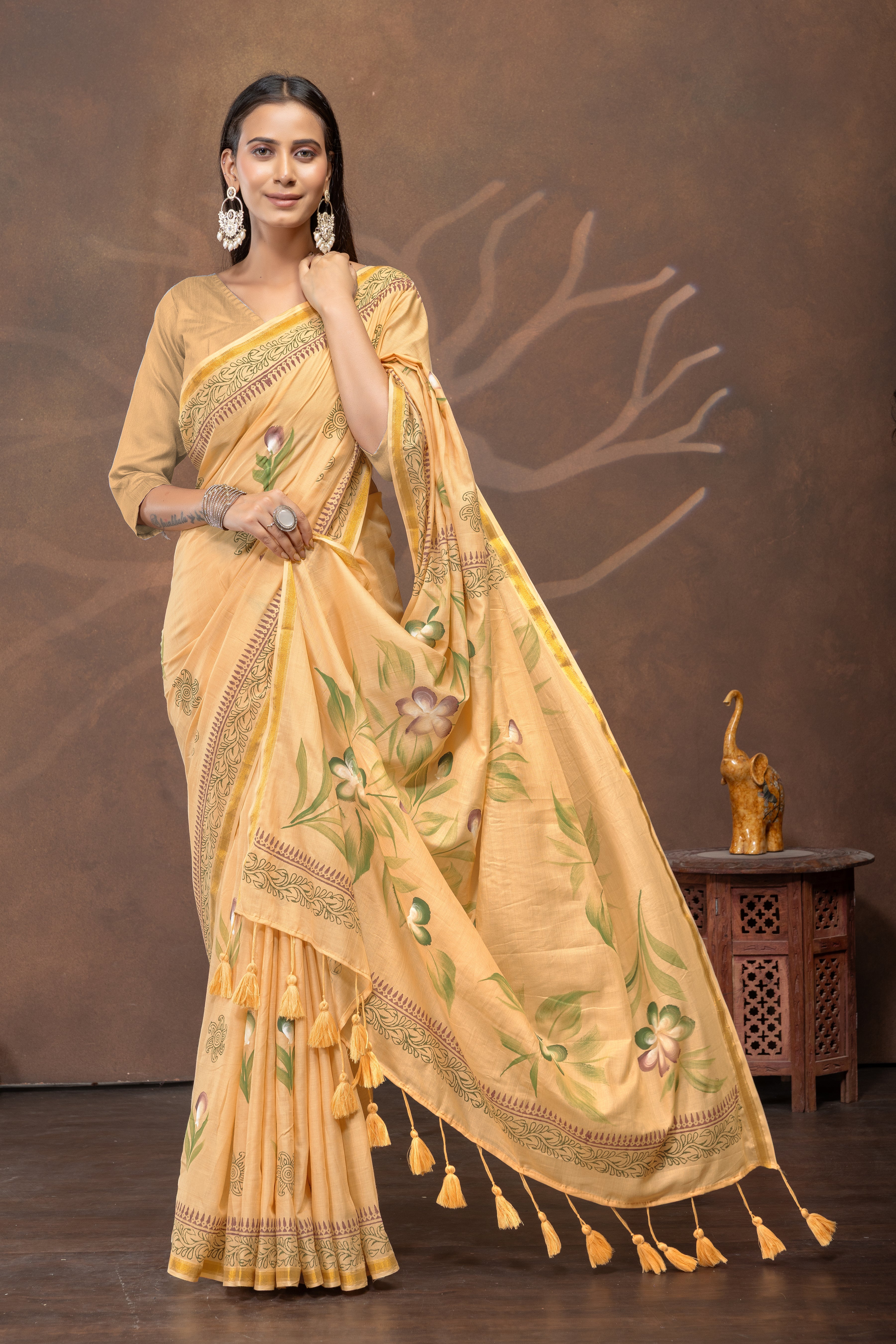 Haldi Vanya Handpainted Cotton Saree