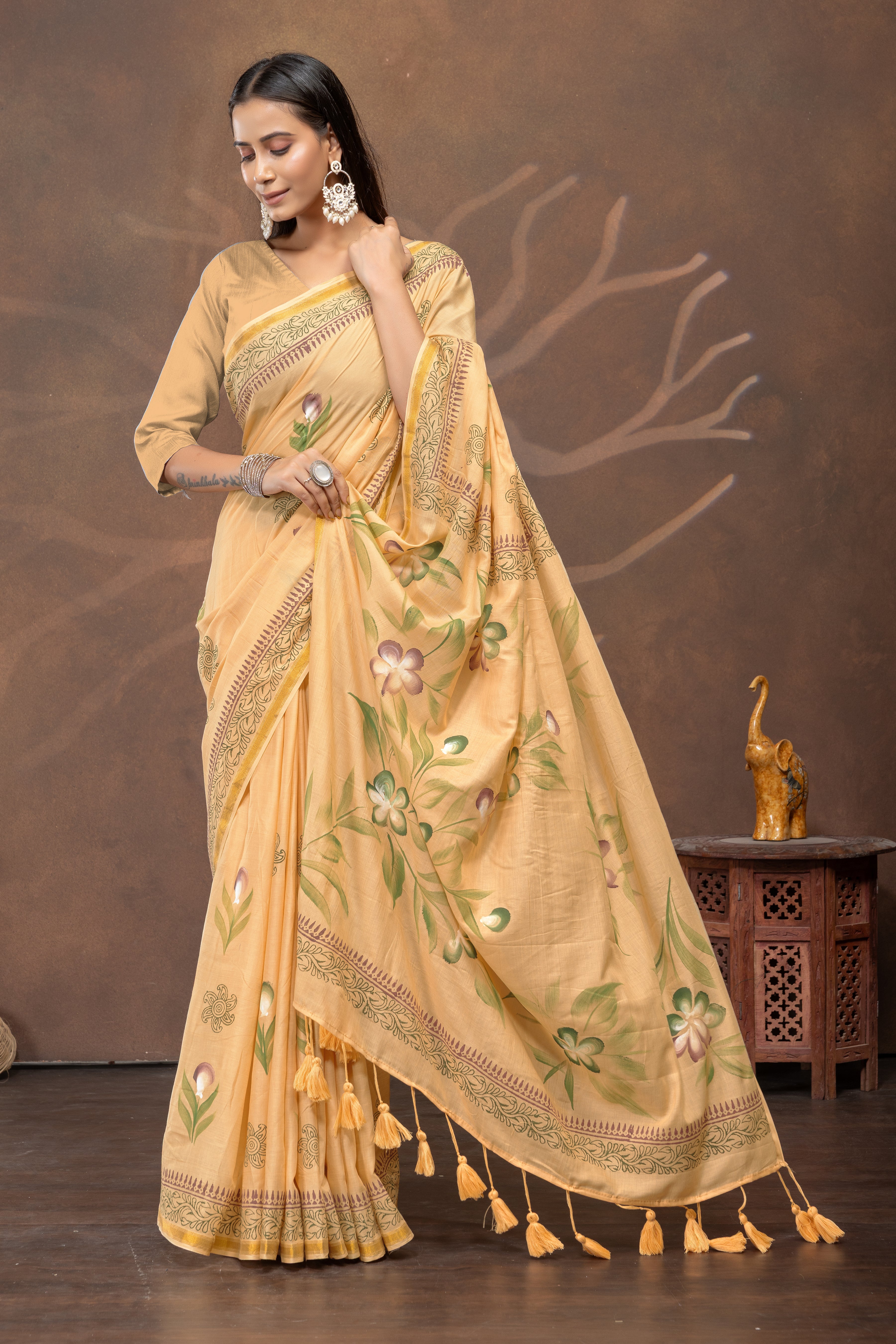 Haldi Vanya Handpainted Cotton Saree