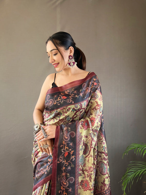 Pista Noor Kalamkari Saree