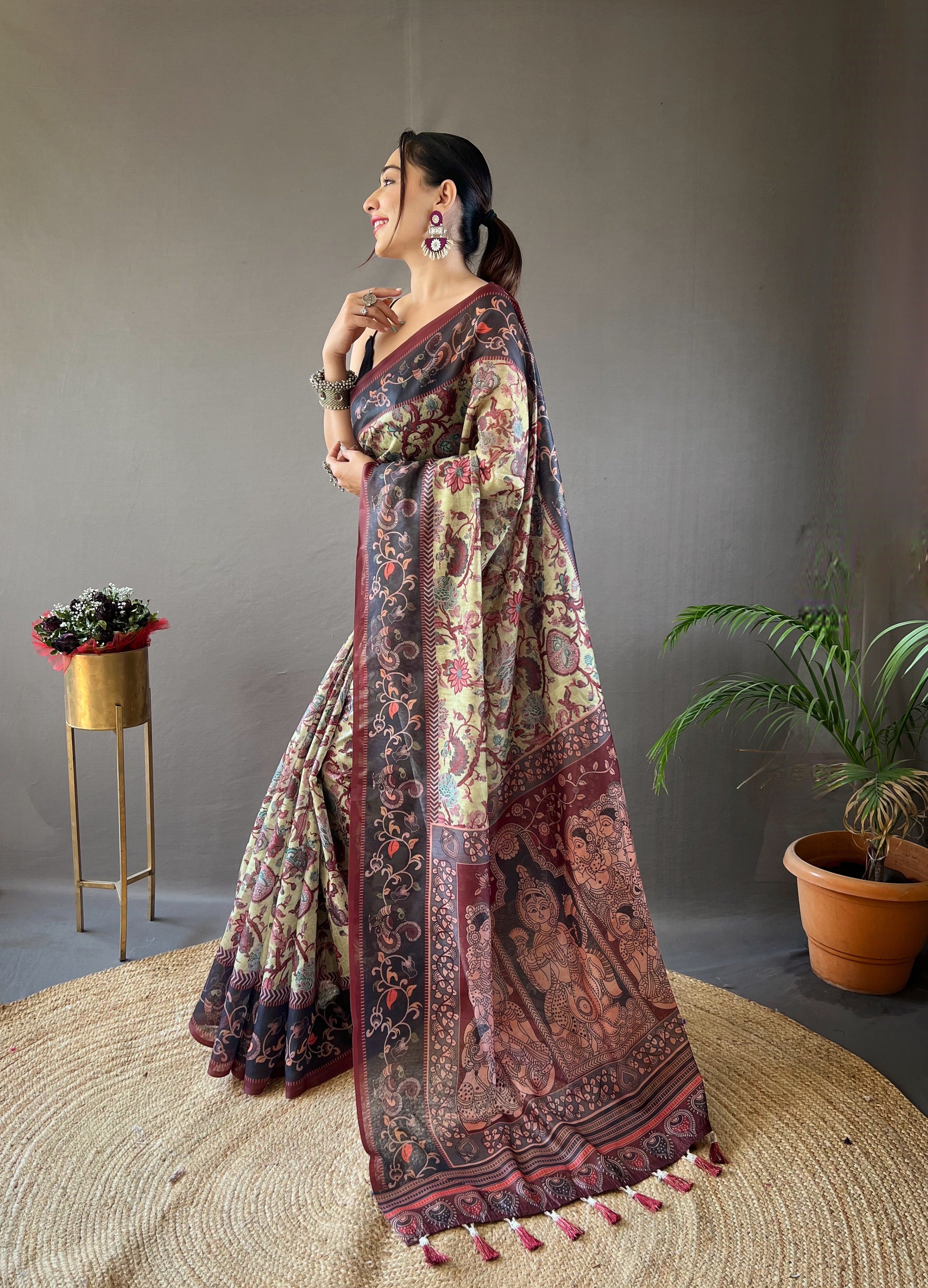 Pista Noor Kalamkari Saree